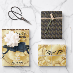 Happy Bar Mitzvah 20XX Tefillin Modern Personalize Wrapping Paper Sheet