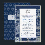 Happy Bar Mitzvah 20XX Tefillin Stylish Invitation<br><div class="desc">Happy Bar Mitzvah 20XX Greeting card,  Invitation with template. Tefillin. Jerusalem Old city frame,  silver on Navy Blue color background. Stylish Design. Religious Events Bar Mitzvahs. Invitations & Stationery > Invitations & Announcements / Customize Template for Personalize Information.</div>
