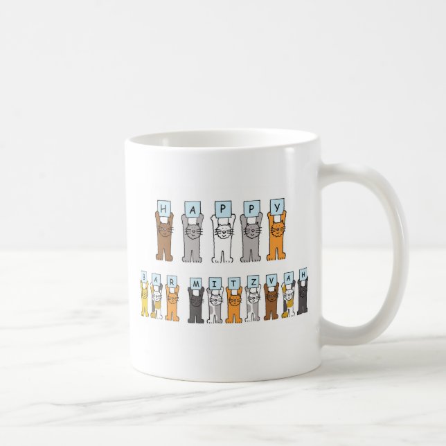 Happy Bar Mitzvah, Cartoon Cats Coffee Mug (Right)
