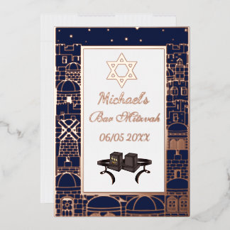 Happy Bar Mitzvah Jerusalem Kotel Tefillin Gold 