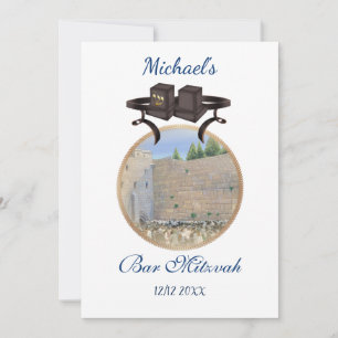 Happy Bar Mitzvah Jerusalem Kotel Tefillin Gold  Invitation