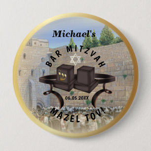 Happy Bar Mitzvah Jerusalem Kotel Western Wall 10 Cm Round Badge