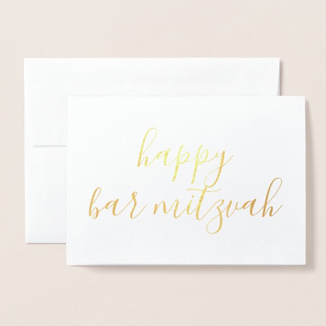 Happy bar mitzvah simple calligraphy Gold Foil Card (Front With Envelope)