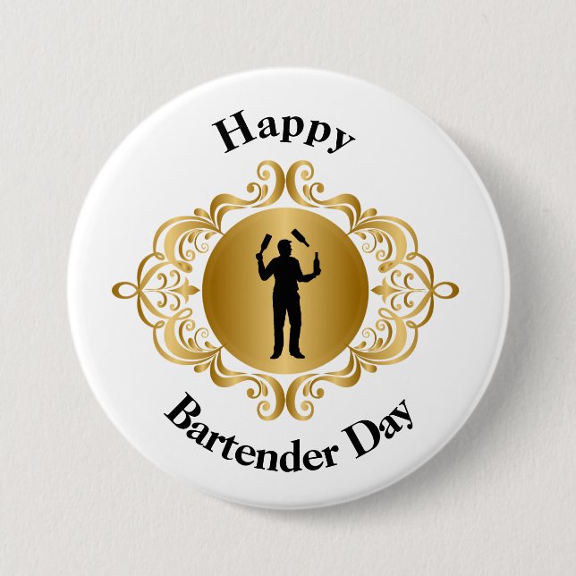 Happy Bartender Day Button for Male Bartender (Front)
