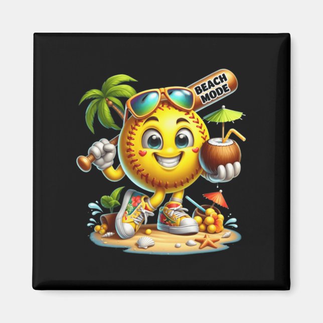 Happy Baseball Summer Vacation Character Bat Drink Magnet (Front)