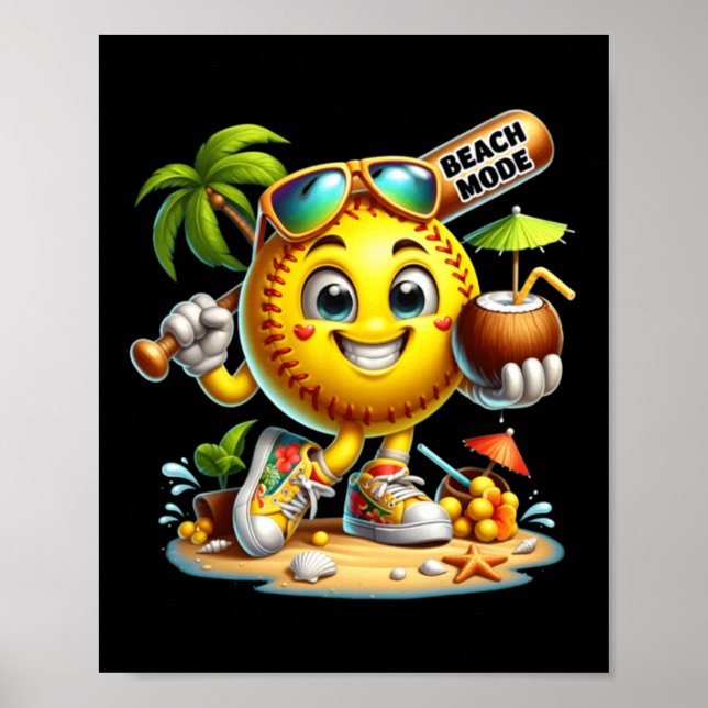Happy Baseball Summer Vacation Character Bat Drink Poster (Front)