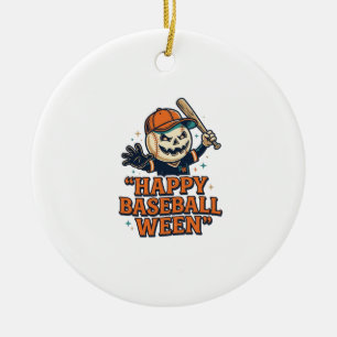 Happy Baseball Ween Vintage Halloween Baseball Des Ceramic Ornament