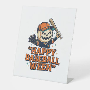 Happy Baseball Ween Vintage Halloween Baseball Des Pedestal Sign