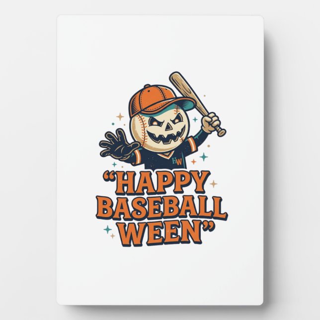 Happy Baseball Ween Vintage Halloween Baseball Des Plaque (Front)