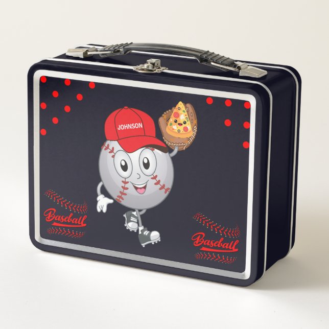 Happy Baseball with Pizza Metal Lunch Box (Front)