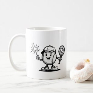 Happy Baseball with Sparkler and Racket Coffee Mug