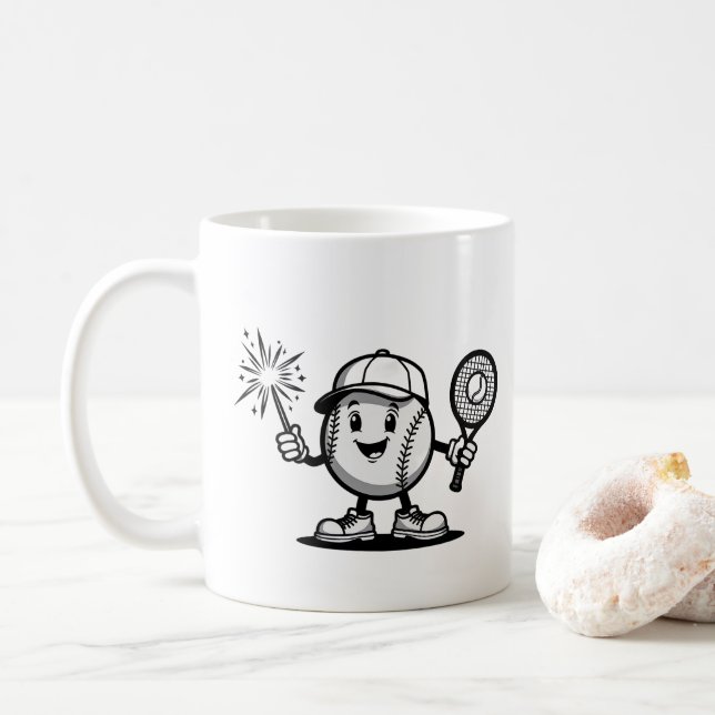 Happy Baseball with Sparkler and Racket Coffee Mug (With Donut)