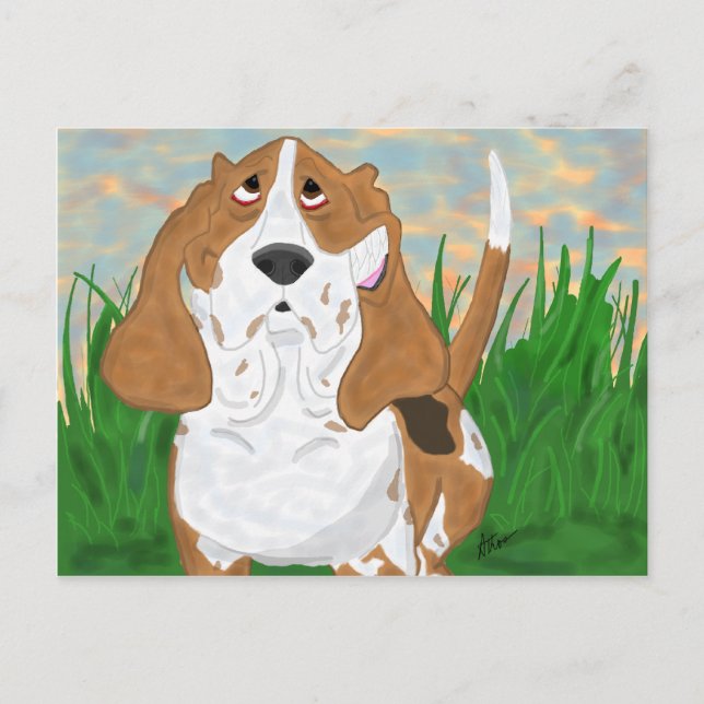 Happy Basset Hound Postcard (Front)