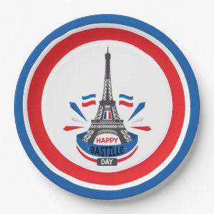 Happy Bastille Day Eiffel Tower Paper Plate