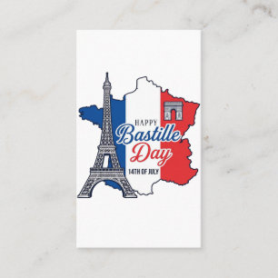 Happy Bastille Day France Map Eiffel Tower Vector_ Business Card