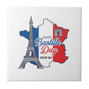 Happy Bastille Day France Map Eiffel Tower Vector_ Ceramic Tile
