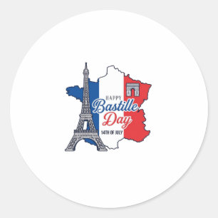Happy Bastille Day France Map Eiffel Tower Vector_ Classic Round Sticker