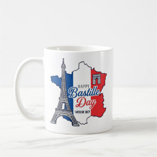 Happy Bastille Day France Map Eiffel Tower Vector_ Coffee Mug