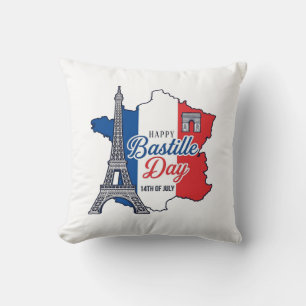 Happy Bastille Day France Map Eiffel Tower Vector_ Cushion