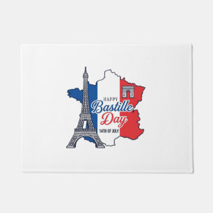 Happy Bastille Day France Map Eiffel Tower Vector_ Doormat