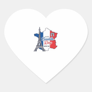 Happy Bastille Day France Map Eiffel Tower Vector_ Heart Sticker