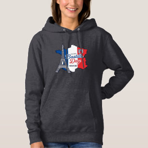 Happy Bastille Day France Map Eiffel Tower Vector_ Hoodie