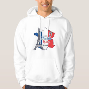 Happy Bastille Day France Map Eiffel Tower Vector_ Hoodie