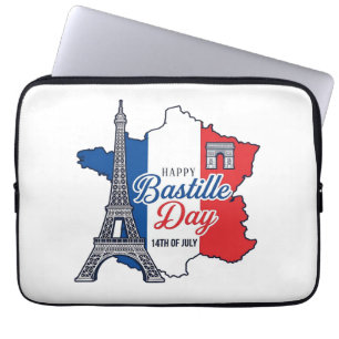 Happy Bastille Day France Map Eiffel Tower Vector_ Laptop Sleeve