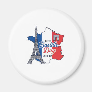 Happy Bastille Day France Map Eiffel Tower Vector_ Magnet