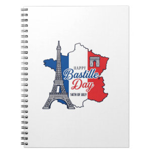 Happy Bastille Day France Map Eiffel Tower Vector_ Notebook