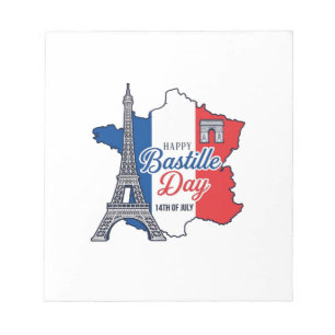 Happy Bastille Day France Map Eiffel Tower Vector_ Notepad