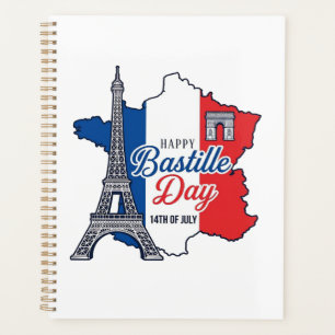 Happy Bastille Day France Map Eiffel Tower Vector_ Planner