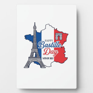 Happy Bastille Day France Map Eiffel Tower Vector_ Plaque