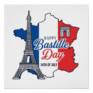 Happy Bastille Day France Map Eiffel Tower Vector_ Poster