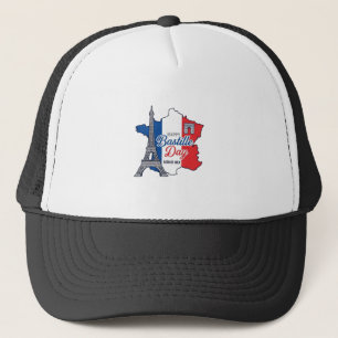 Happy Bastille Day France Map Eiffel Tower Vector_ Trucker Hat