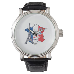 Happy Bastille Day France Map Eiffel Tower Vector_ Watch
