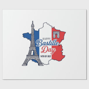 Happy Bastille Day France Map Eiffel Tower Vector_ Wrapping Paper