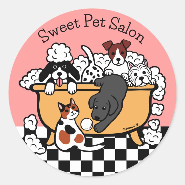 Happy Bath Time Black Labrador and Dog Friends Classic Round Sticker (Front)