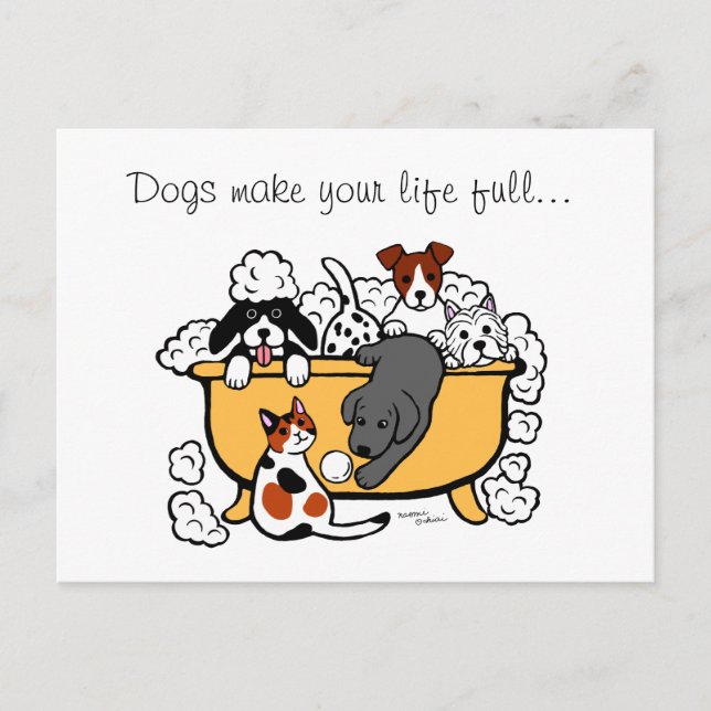 Happy Bath Time Black Labrador Cartoon Postcard (Front)