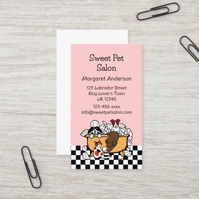 Happy Bath Time Chocolate Labrador Pet Salon Business Card (Front/Back In Situ)