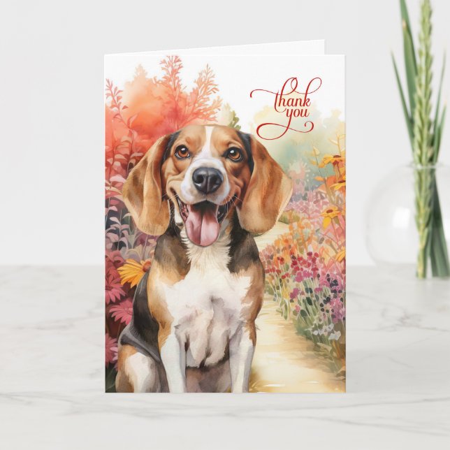 Happy Beagle Dog Colourful Garden Path Thank You Card (Front)