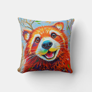 Happy Bear Expressive abstract animal art Cushion