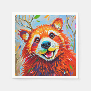 Happy Bear Expressive abstract animal art Napkin