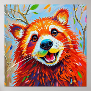 Happy Bear Expressive abstract animal art  Poster
