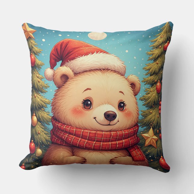 Happy Bear in Santa Hat  Cushion (Front)