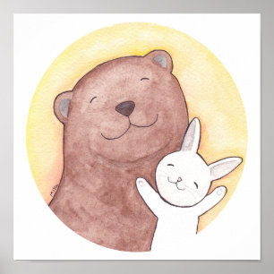 Happy Bear & Rabbit Poster Bear and Bunny Square