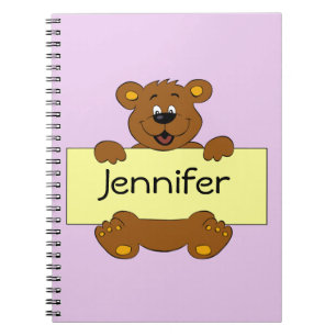 Happy bear with customisable banner cartoon girls notebook