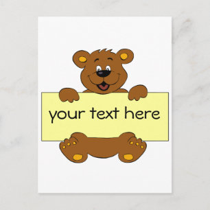 Happy bear with customisable banner cartoon kids postcard