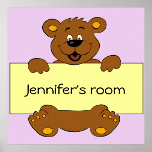 Happy bear with customisable banner cartoon kids poster