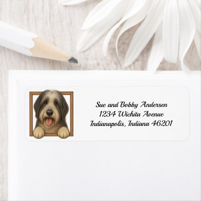 Happy Bearded Collie Return Address Label (Insitu)